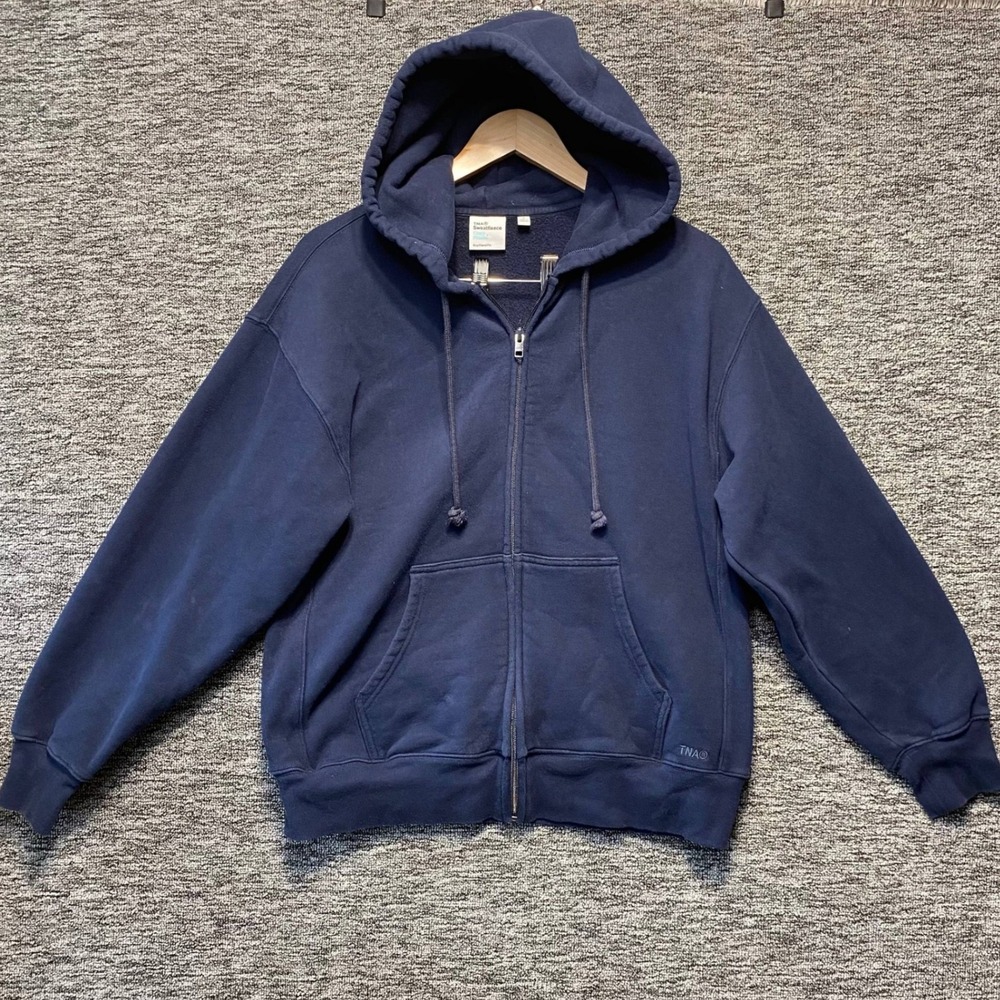 Aritzia TNA Sweatfleece Zip Up Hoodie Women S Blue Boyfriend Fit Cozy Fleece